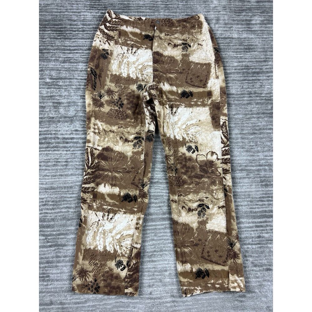 Chicos Design Pants Womens 1 Brown Floral Cotton Blend Straight Leg Casual